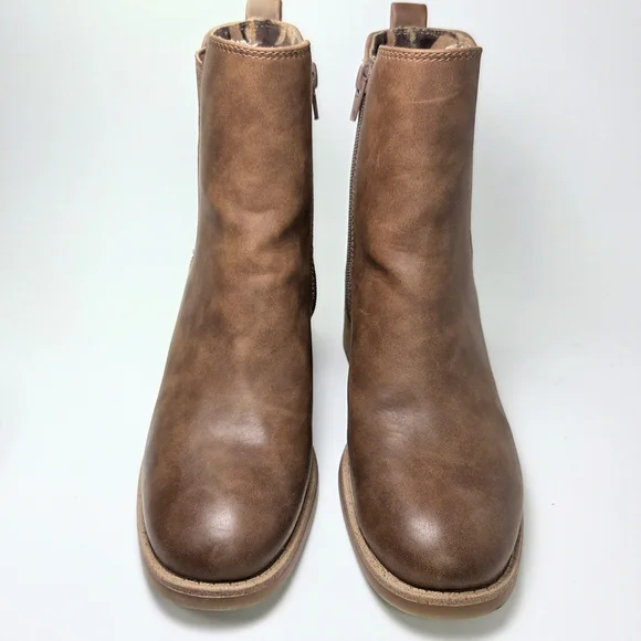 B.O.C. Finn Tan Caramel Faux Leather Chelsea Bootie Zip Stacked Block Heel W 6 - Picture 7 of 16